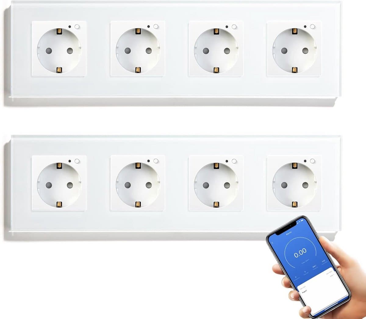 2x Inbouwstopcontact WiFi Smart - Energieverbruik Meten & App Bediening - 16A Schuko - Werkt met Alexa & Google Home