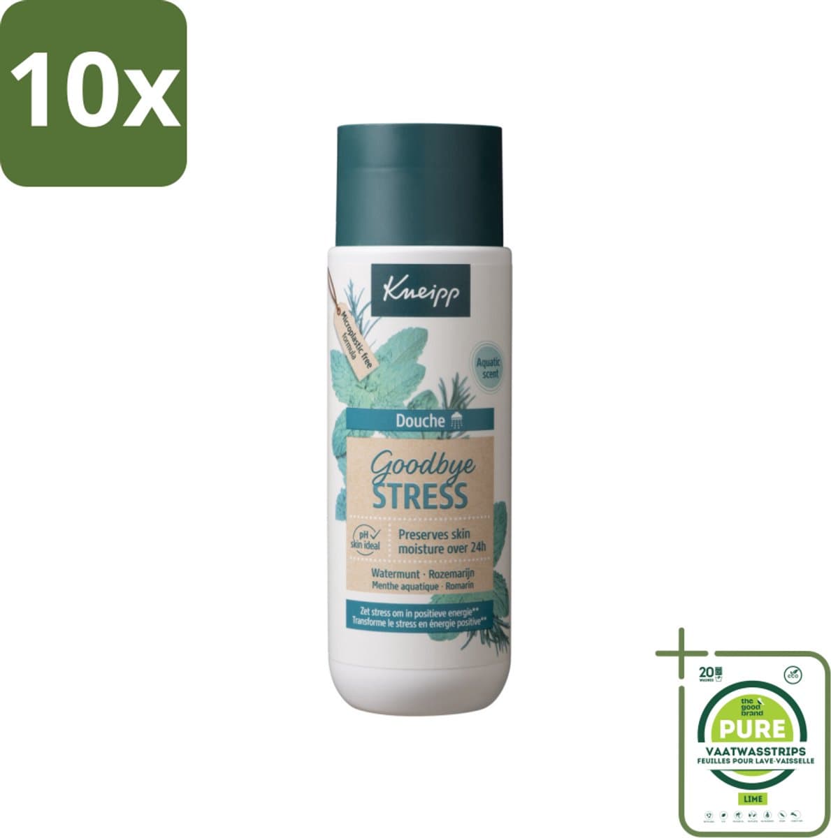10 x Kneipp - Douchegel - Goodbye Stress - 200 ml - Grootverpakking - Douchegel - Stressvermindering - Ontspannen - Watermunt - Rozemarijn