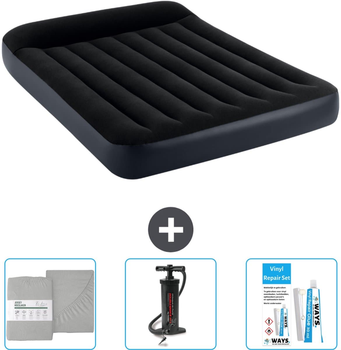 Intex Luchtbed - Twijfelaar - 137 x 191 x 25 cm - Donkerblauw - Inclusief Hoeslaken - Pomp en Reparatieset
