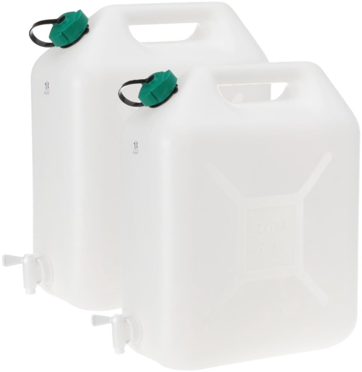 EDA water jerrycan met inhoud 20 liter - 2x - kunststof - transparant - met kraantje - draagbaar - Container - camping
