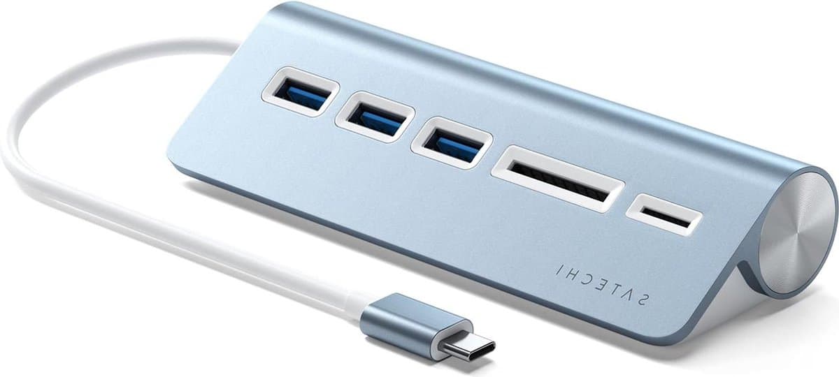 USB-C Combo Hub Desktop - USB-A 3.0 Datapoorten - Micro SD Kaartlezers - M2 M1 Macbook Pro Air iPad Pro - Blauw