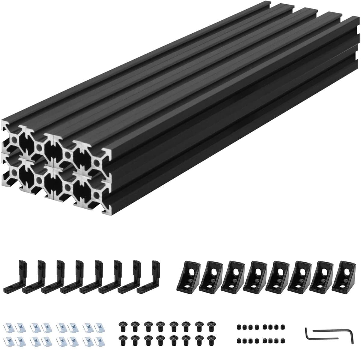 Dailygoods- Aluminium Profielconnectorkit 8 Stuks - 2020 V Type - Zwart 600 mm - Geanodiseerde Rail - Voor 3D-Printers/CNC - Hoogwaardige Aluminiumlegering - Aluminium Profiel