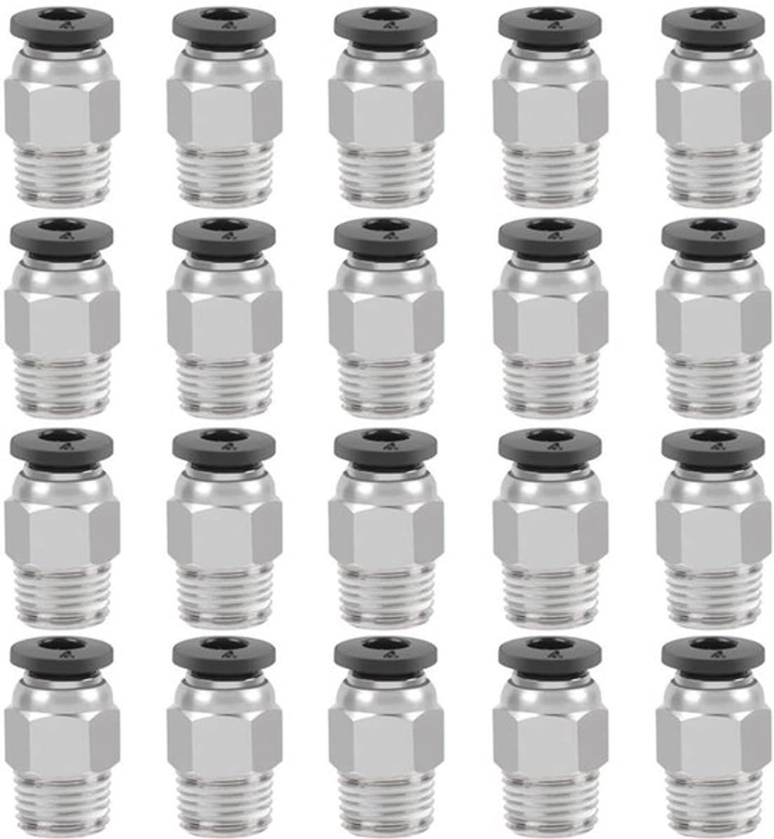 - 3D-printer pneumatische aansluiting - 20 stuks - Robuuste en Betrouwbare Aansluitingen - Zilver en Zwart - Geschikt voor 3D-printers - PC4-...