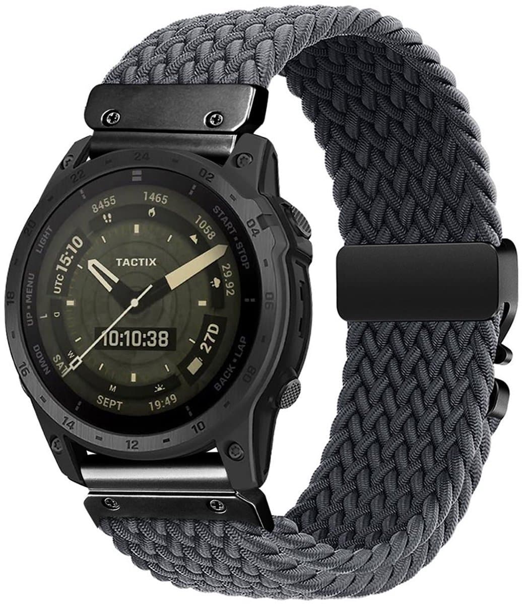 By Qubix - Braided nylon band met parachute sluiting - Grijs - Geschikt voor Garmin Quatix 8 - 51mm