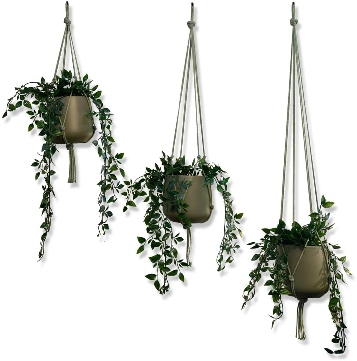 Voordeelset van 3 Plantenhangers - 80, 100 en 120 cm - Kies kleur - Olijfgroen - Katoenkoord - Geschikt voor Pot met Diameter t/m 20 cm - Handgemaakt in ons Macramé Atelier - 3 Stuks - Let op: Exclusief Pot - Inclusief Verzendkosten