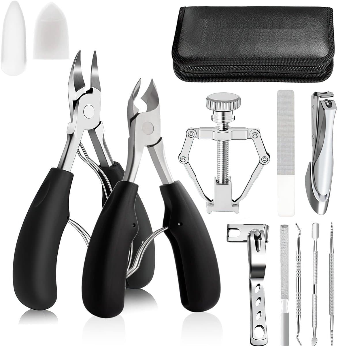 RVS Ingegroeide Nagel Verzorgingsset 10-delig – Professionele Pedicure Set met Nagelknippers en Correctietools Zwart/Zilver