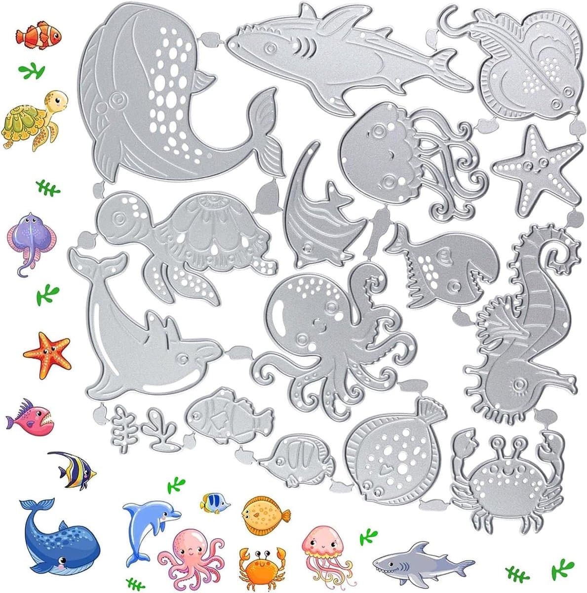 16 Soorten Stempels voor Die Cutting - Creatieve Malletjes voor Scrapbooking, Kaarten en Huisdecoratie met Zeeleven Thema