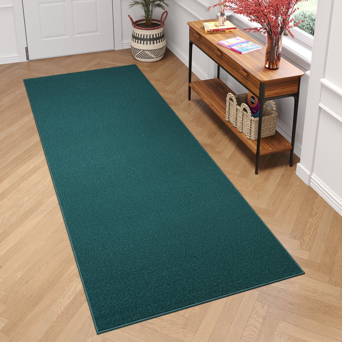 Tapiso Mono Loper Kleed Blauw Effen Gang Laagppolig Vloerkleed Maat- 90x1450