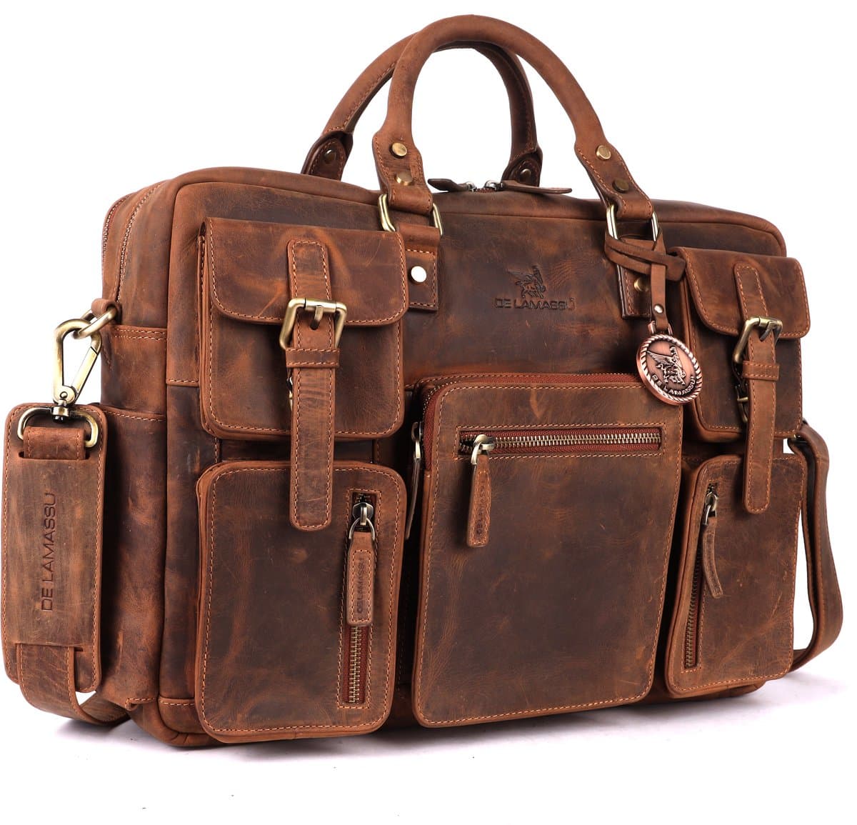 DE LAMASSU® Dorian Leren Aktetas 17 inch – Unisex Business Laptoptas van Echt Leer – Vintage Werktas met 5 Vakken