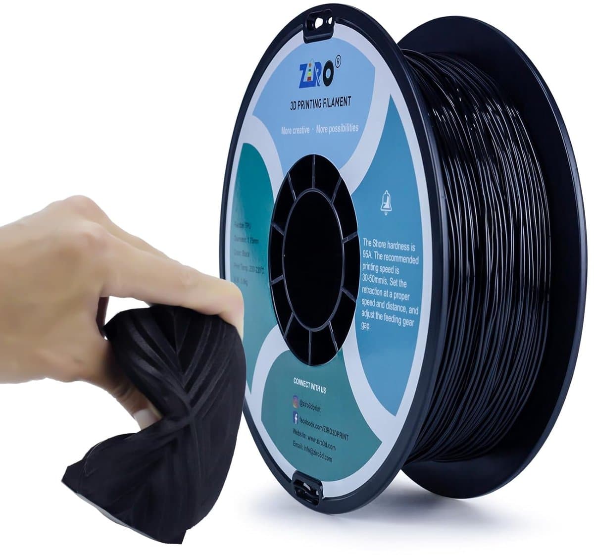 Flexibel TPU 3D Printer Filament 1.75mm - 0.8KG, Nauwkeurigheid +/- 0.05mm, Zwart