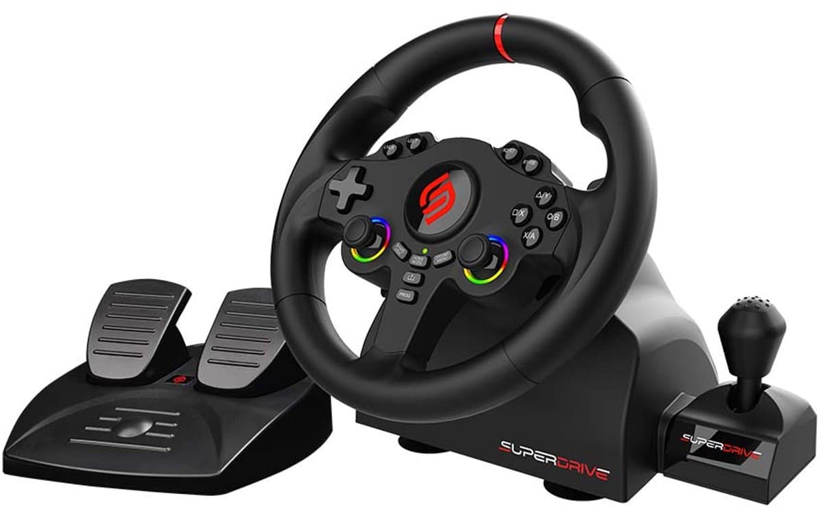 Subsonic Superdrive 220 RS-X Zwart USB Stuur + pedalen + versnellingspook Nintendo Switch, Nintendo Switch 2, PC, PlayStation 4, Xbox One, Xbox Series S, Xbox Series X