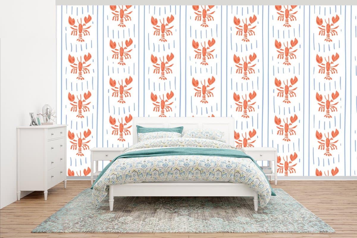 Behang - Fotobehang Zee - Kreeft - Oranje - Blauw - Breedte 535 cm x hoogte 300 cm