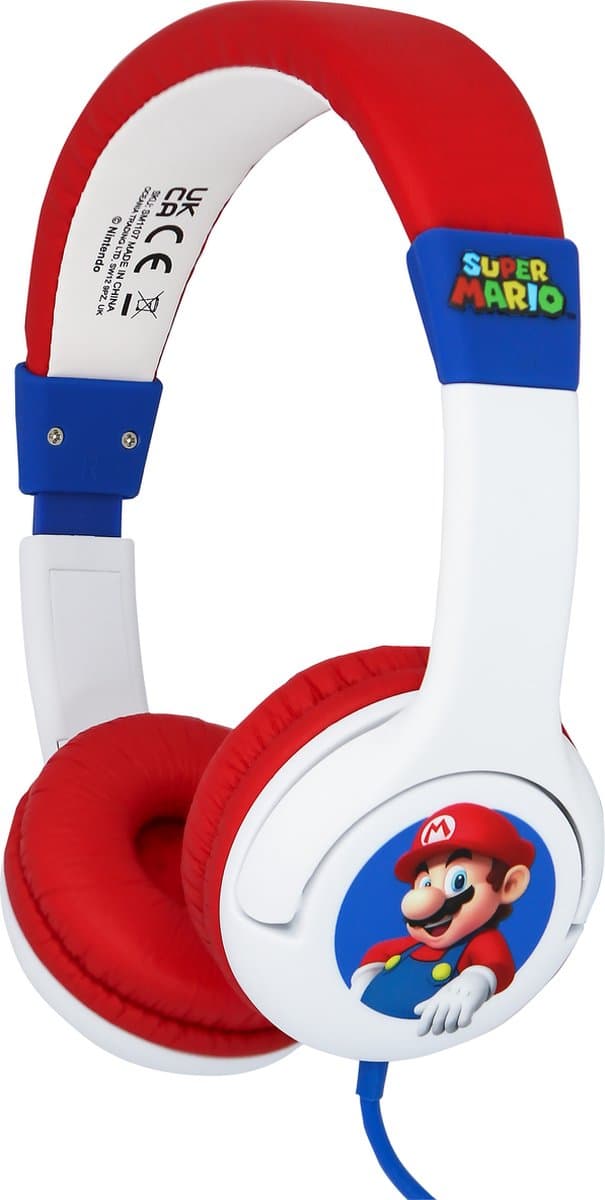 Super Mario - kinderkoptelefoon met volumebegrenzing - verstelbaar - comfortabel (wit/rood)