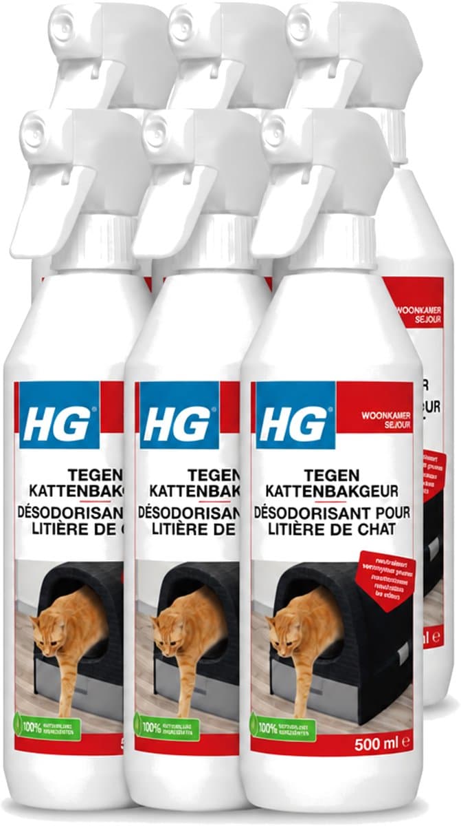 6 x HG - Tegen Kattenbakgeur - Neutraliseert Geuren - 500 ml - Voordeelverpakking - 6 stuks