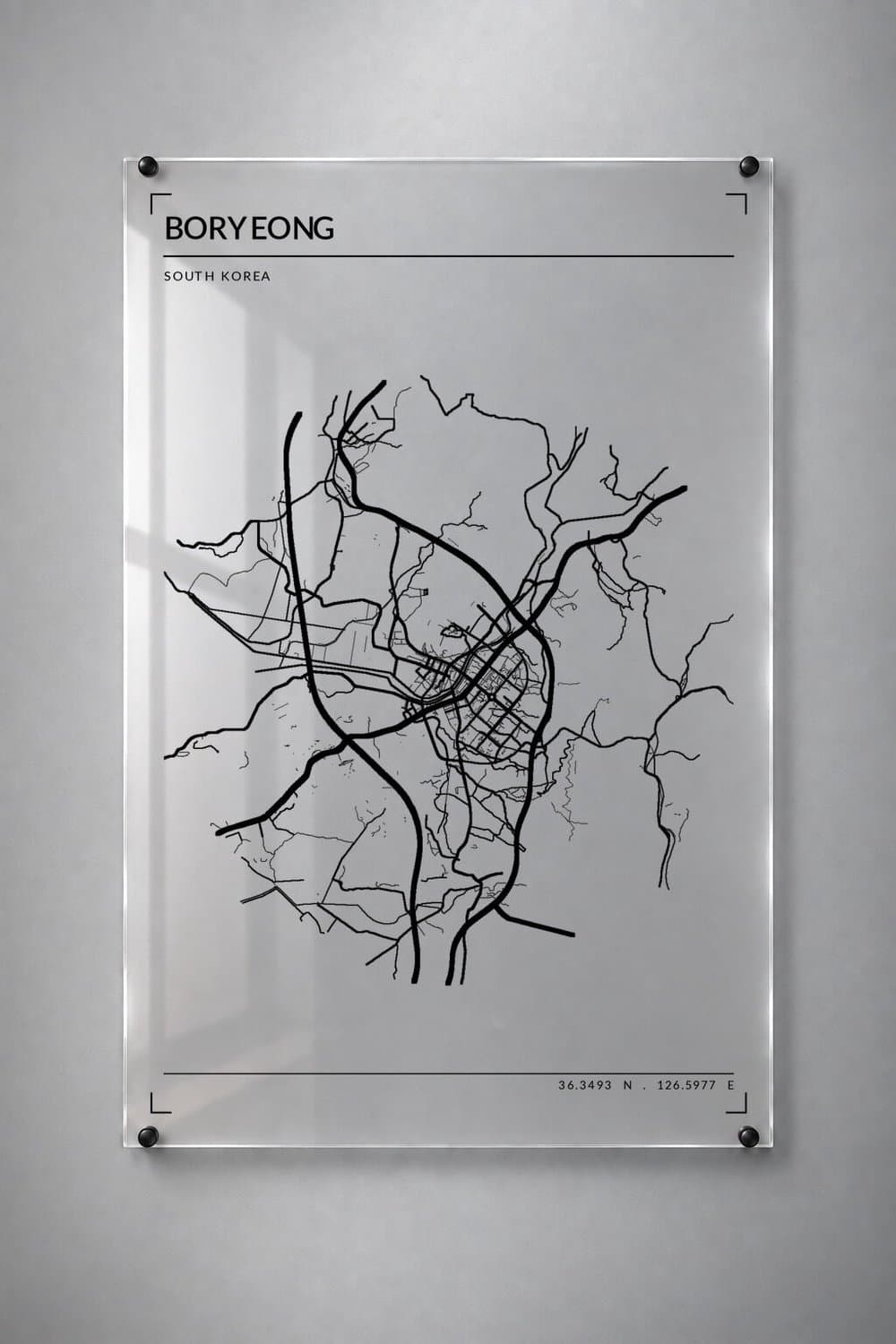 Stadskaart Boryeong - Plexiglas 40x60 cm - Studio Marks