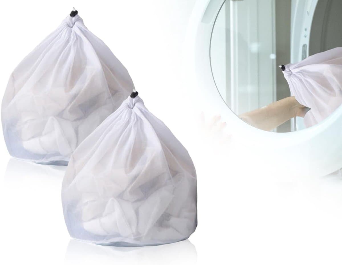 2 x Wasnetten 30 x 40 cm, Geschikt voor Wasmachine, Herbruikbaar, Dichte Mesh met Koordstopper, Perfect voor Kleding en Delicate Items