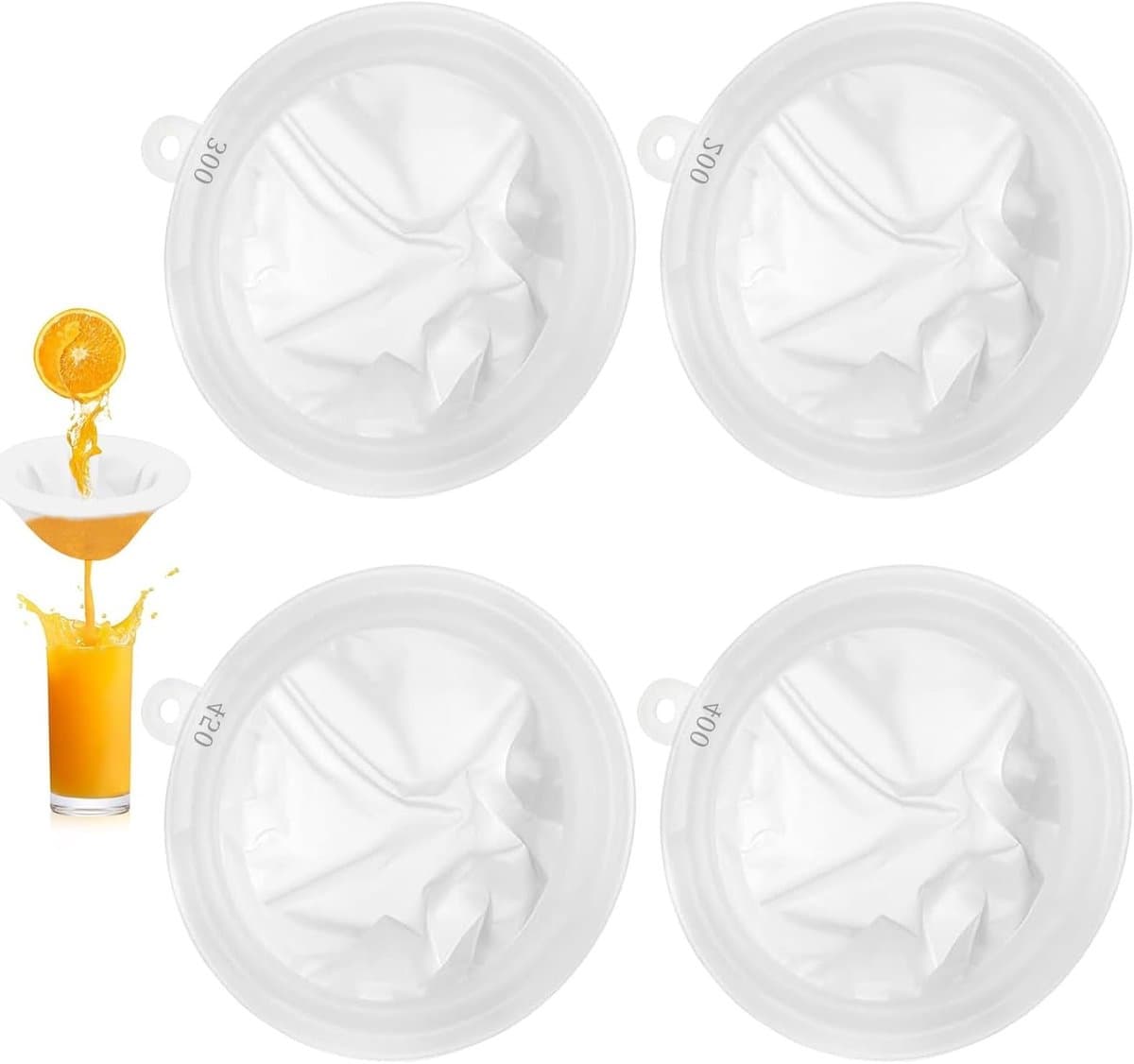 Set van 4 Nylon Zeefjes met Fijne Mesh voor het Filtreren van Sap, Melk en Koffie in de Keuken
