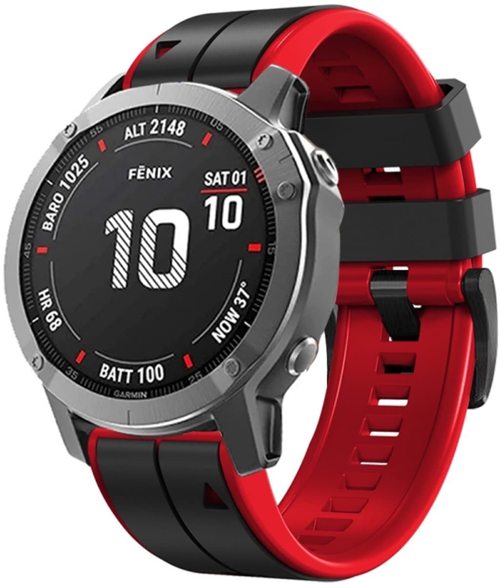 Voor Garmin Approach S62 22mm siliconen sport tweekleurige horlogeband (zwart + rood)