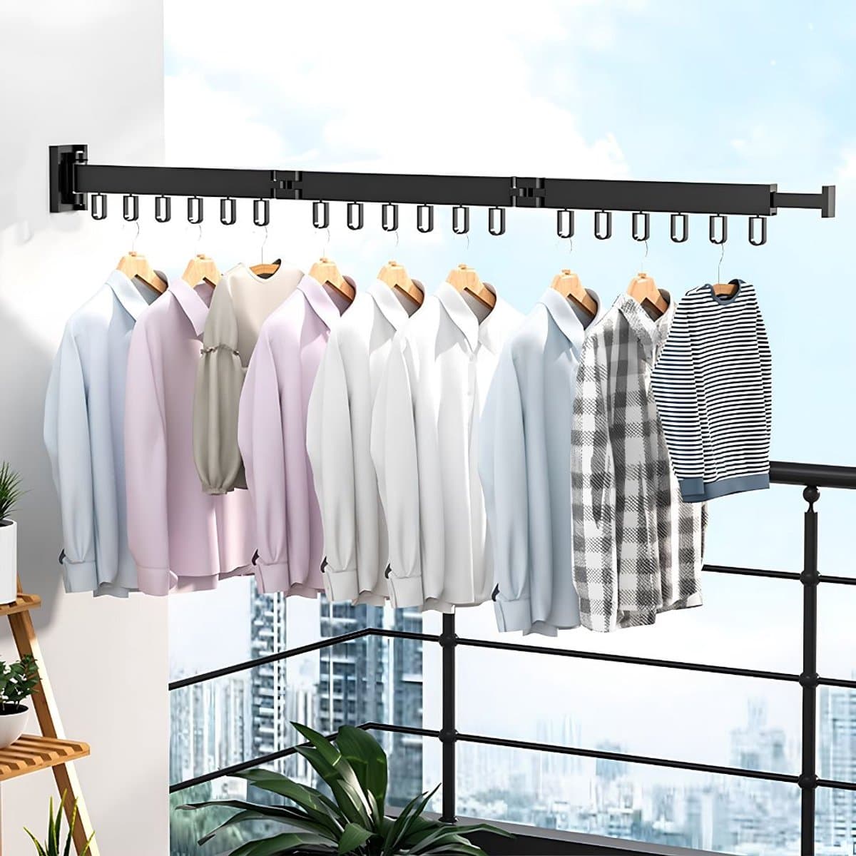 Lìon® Wanddroogrek – Ophangbaar Wasrek voor Kleding – Ruimtebesparend - Zwart - 120cm x 3cm x 9cm