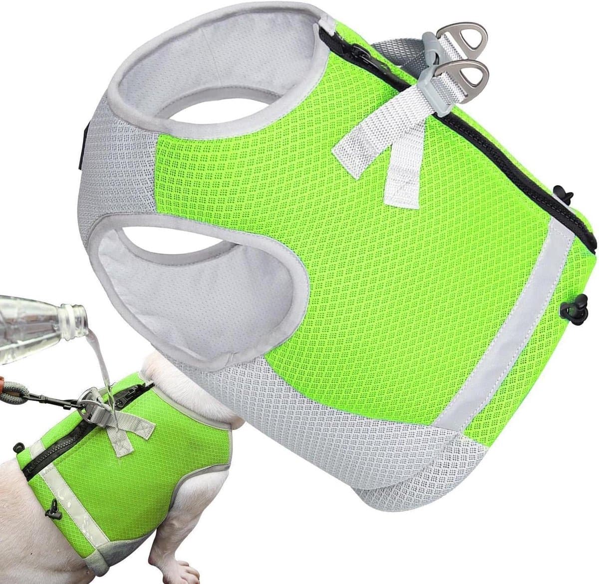 Koelharnas Hond - Verkoelend Vest Puppy - Zomerse Wandelingen - 3-laags Koelweefsel - Maat L - Groen