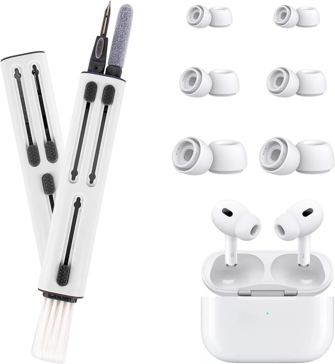 Allecto Plus - Oordopjes en Reinigingsset voor Airpods Pro - Inclusief 3-in-1 Reinigingsstift - 3 paar Siliconen Oordopjes - Dieptereiniging - Geschikt voor AirPods Pro 1/2/3