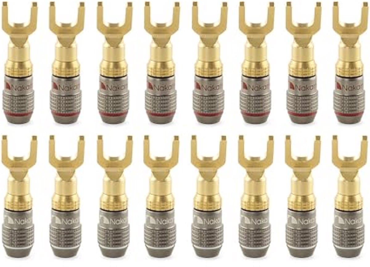 24k Vergulde Spade Banana Plug Fork Connector 4mm voor Speakers en Amplifiers - 16 stuks (8 Paar)