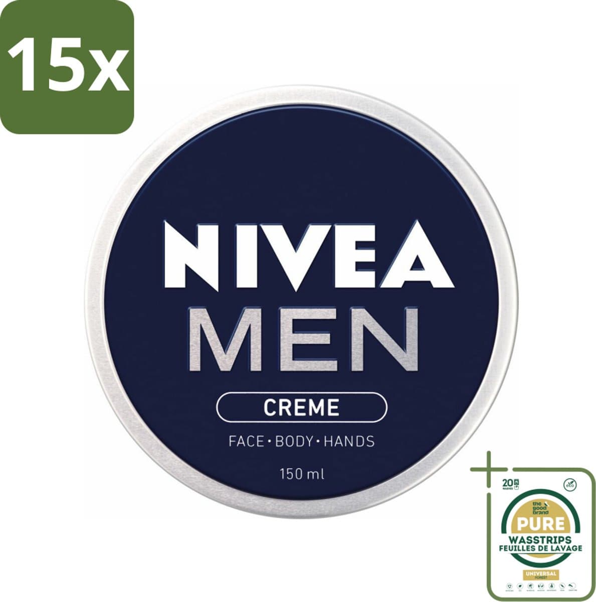 15 x NIVEA MEN - Crème - Bodycrème - 150 ml - Grootverpakking - Crème Voor Mannen - Crème Voor Gezicht - Crème Voor Lichaam - Crème Voor Handen - Dagcrème