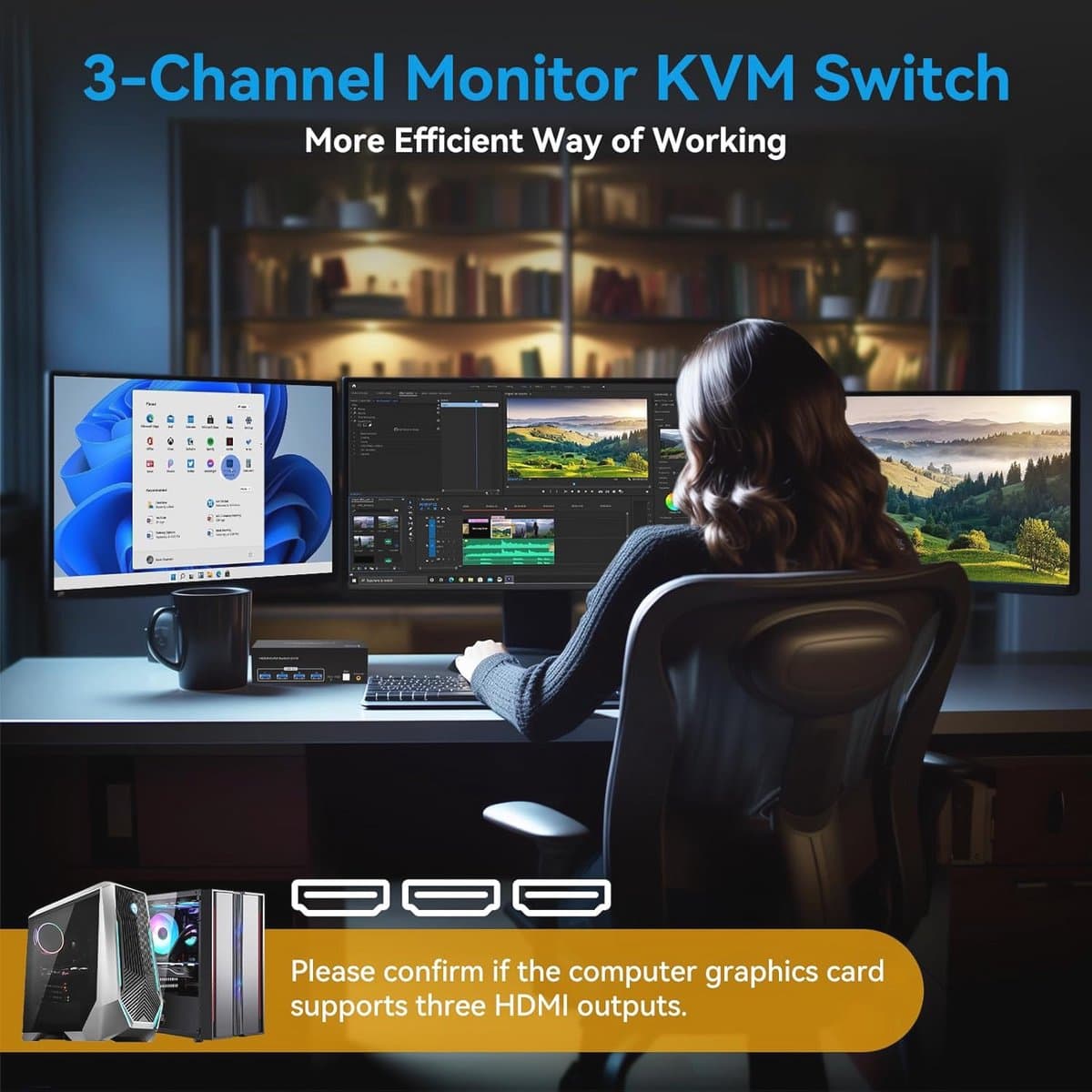 4K 144Hz HDMI KVM Switch voor 2 Computers met 3 Monitoren en 4 USB 3.0 Poorten