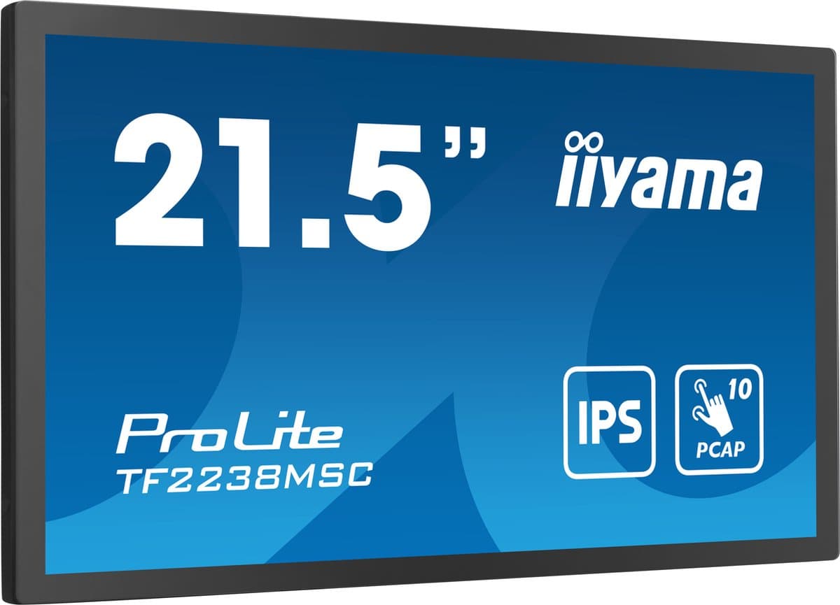 Iiyama TF2238MSC-B1 54,6 cm 10-punts optisch verlijmde PCAP open frame touchscreen monitor met IPS-paneeltechnologie, rand-tot-rand glasdesign, anti-vingerafdrukcoating en metalen behuizing, full hd, 600 cd/m²