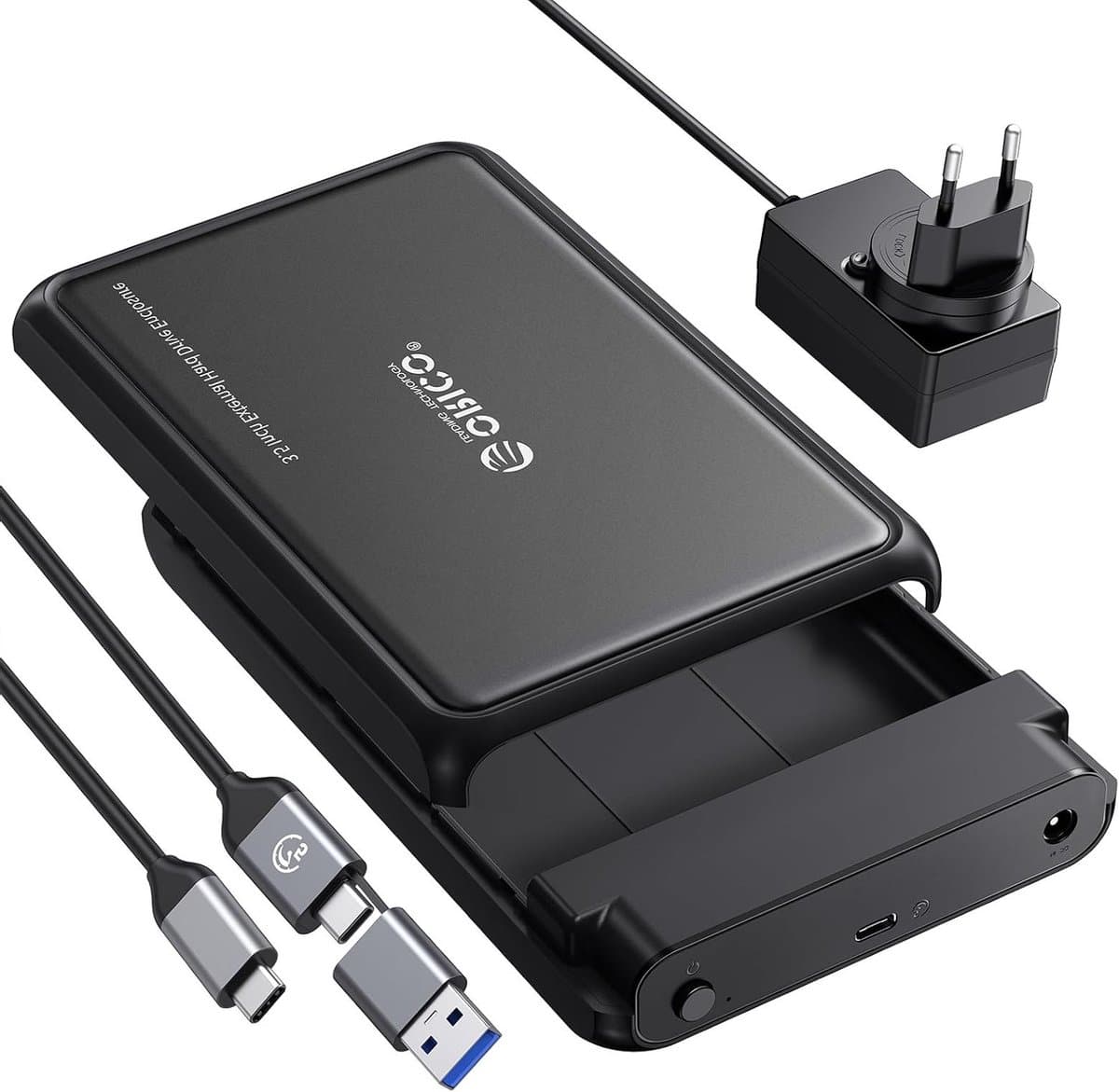 Externe behuizing voor 3.5 inch harde schijven, USB C 5Gbps, ondersteunt 2.5 inch/3.5 inch SATA HDD/SSD tot 20TB, UASP en 12V/2A voeding