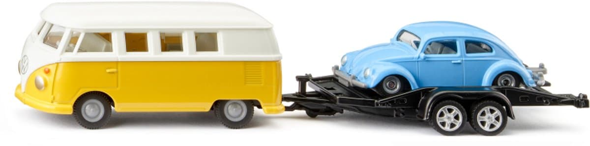 Siku VW T1 kampeerwagen met trailer&keverspeelvoertuig - 7,5 cm, meerkleurig
