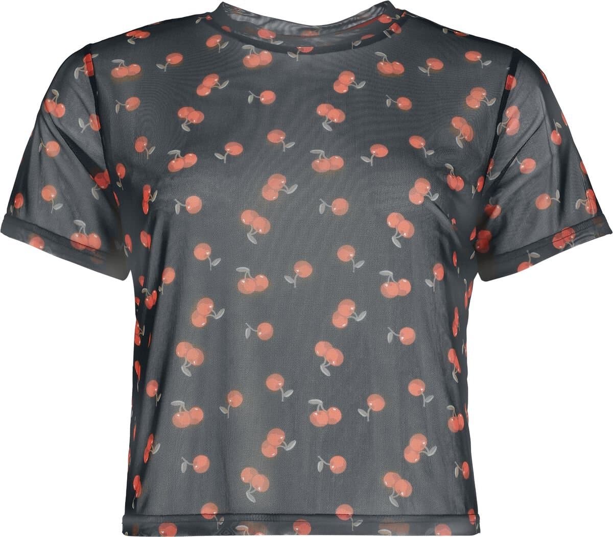 Pussy Deluxe Cherries Mesh Cropped Boxy Shirt Dames T-shirt - zwart - XXL