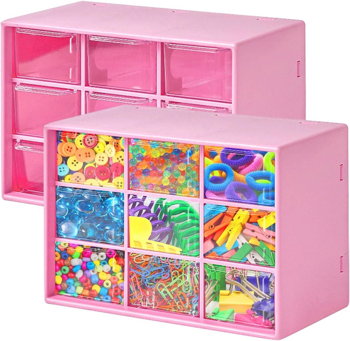 9-ladige opbergkast met transparante lades - Roze bureauladeorganizer voor kantoor en make-up