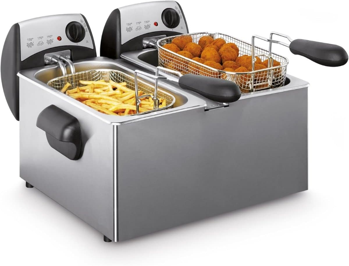 SCH® Frituurpan dubbel - Frituurpan - Zilver - ‎41cm x 42cm x 28cm