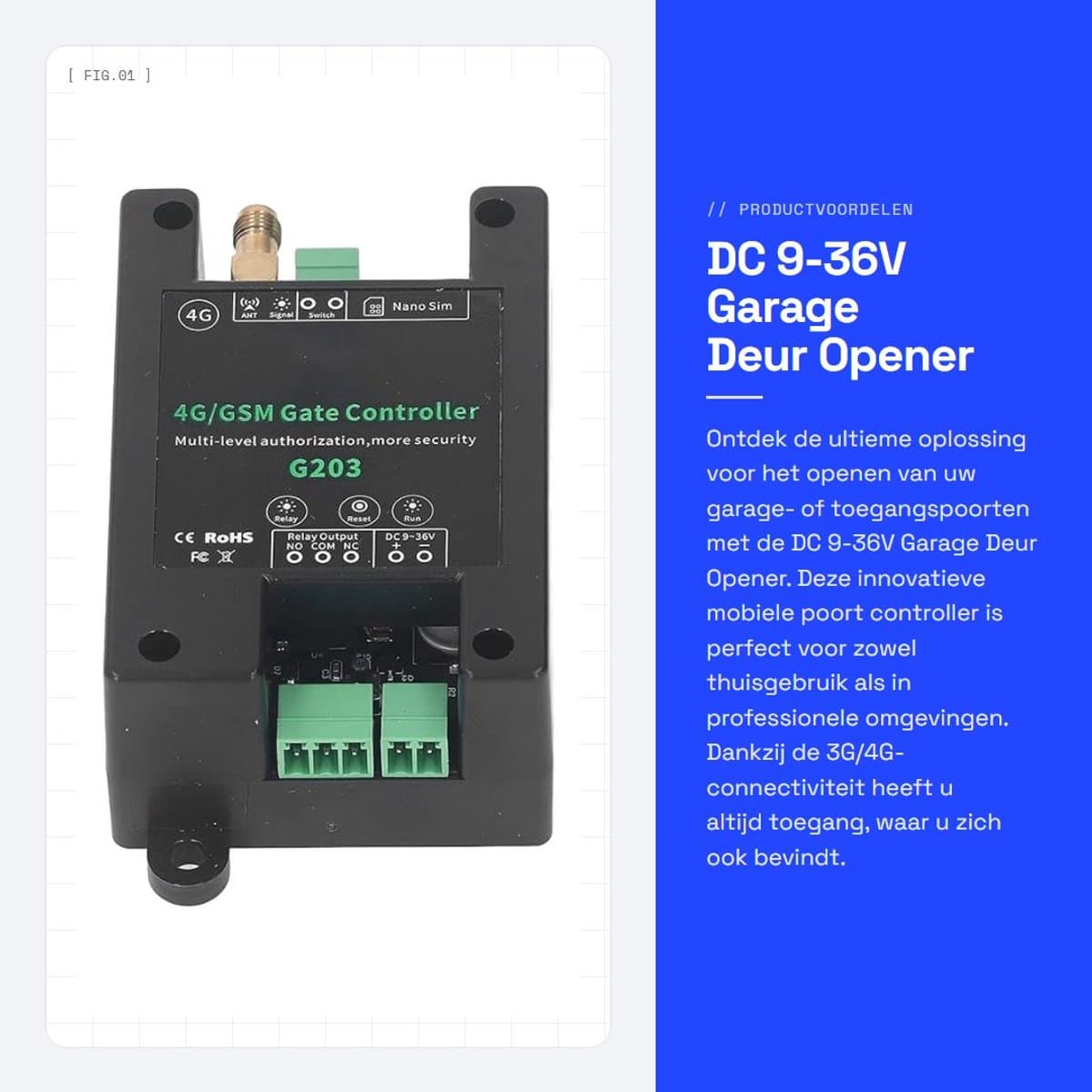 Dailygoods - DC 9-36V Garage Deur Opener - Mobiele Toegang - Zwart - Poort Controller - Geschikt voor G203 - Innovatieve Remote Control