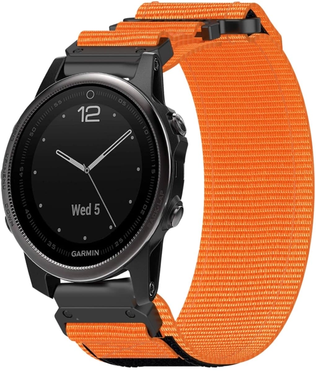 Voor Garmin Fenix 5S Plus 20 mm nylon klittenbandsluiting horlogeband (oranje)