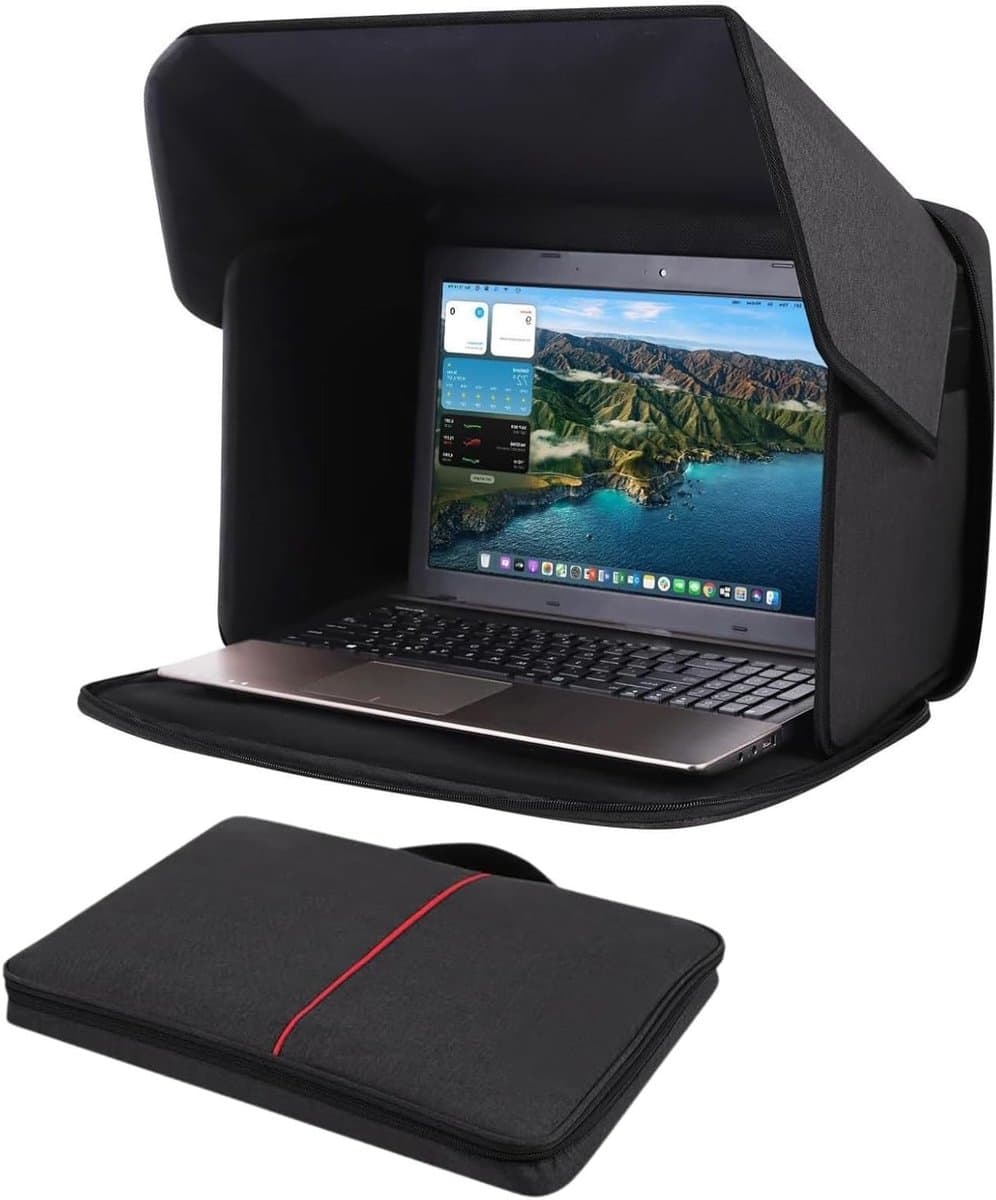 Opvouwbare laptopzonwering voor 15-16 inch laptops, zonneklep en privacykap voor buitengebruik, ideaal voor reizen en werk in de buitenlucht