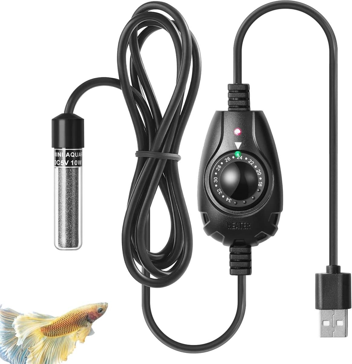USB Mini Aquarium Heater 10W met Externe Temperatuurcontroller voor 1-10L Aquaria, Ideaal voor Nano Aquaria en Betta Vissen, Compact en Efficiënt Verwarmingssysteem