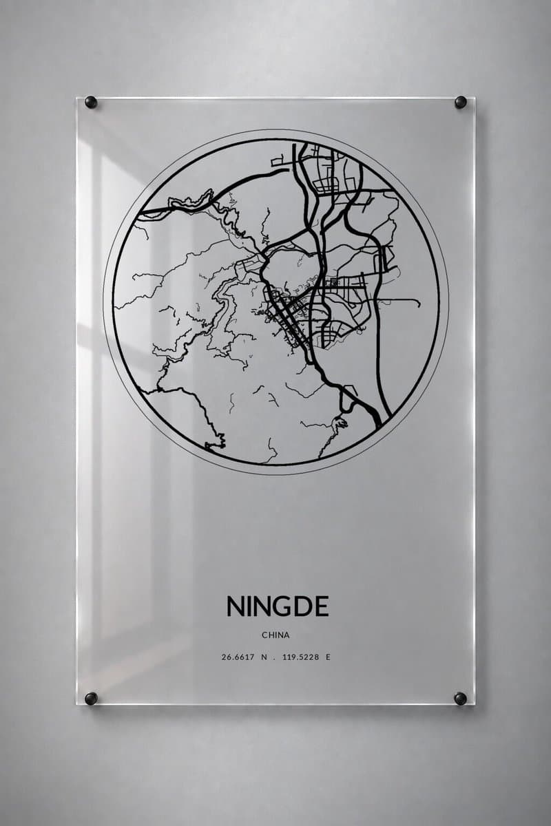 Stadskaart Ningde - Plexiglas 20x30 cm - Orbit City