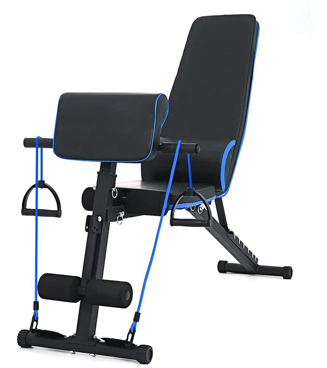 Verstelbare Halterbank Blauw - 7 Posities Rugleuning - 120 kg Gewichtslimiet - Staal Frame - Voor Thuis Gym Training