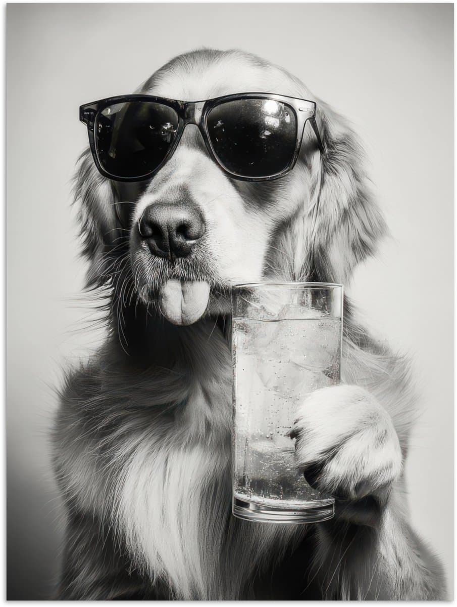 Poster 30x40 cm - Golden retriever - Hond - Zonnebril - Gkas - Posters - Kamer decoratie - Wanddecoratie woonkamer - Muurdecoratie slaapkamer