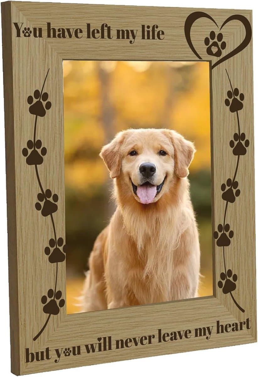 Hond Memorial Fotolijst met Afdruk van Pootje - In Herinnering aan je Huisdier - Houten Foto Display voor Sympathie Geschenken