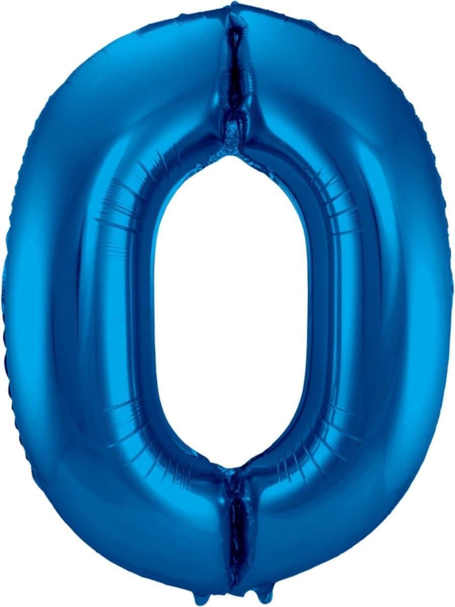 Ballon Cijfer 0 Jaar Blauw 36Cm Verjaardag Feestversiering Met Rietje