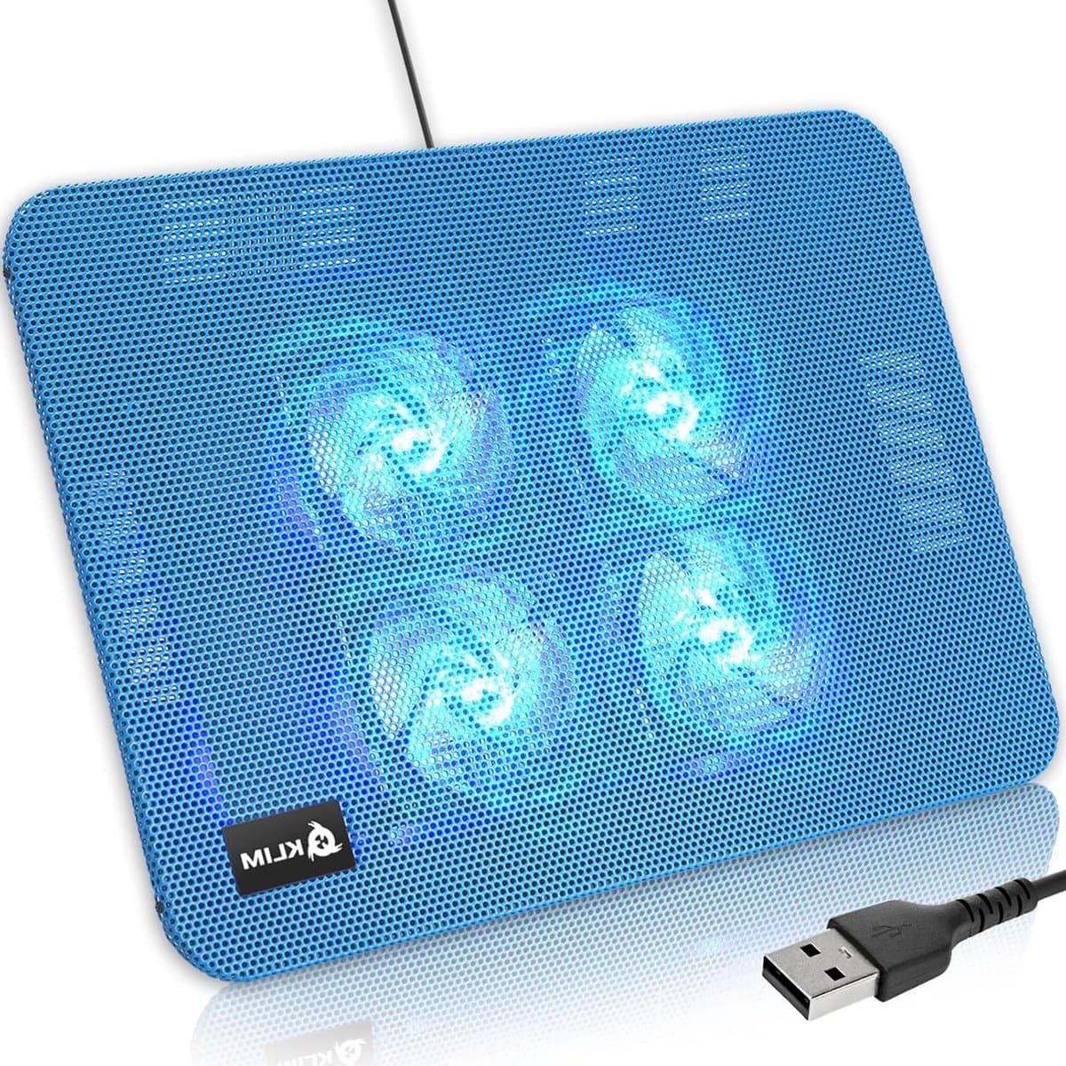 Laptopkoeler - voor laptops van 11 tot 15.6 inch - stabiel en robuust metalen rooster - geruisloze laptopkoelkussen - blauw