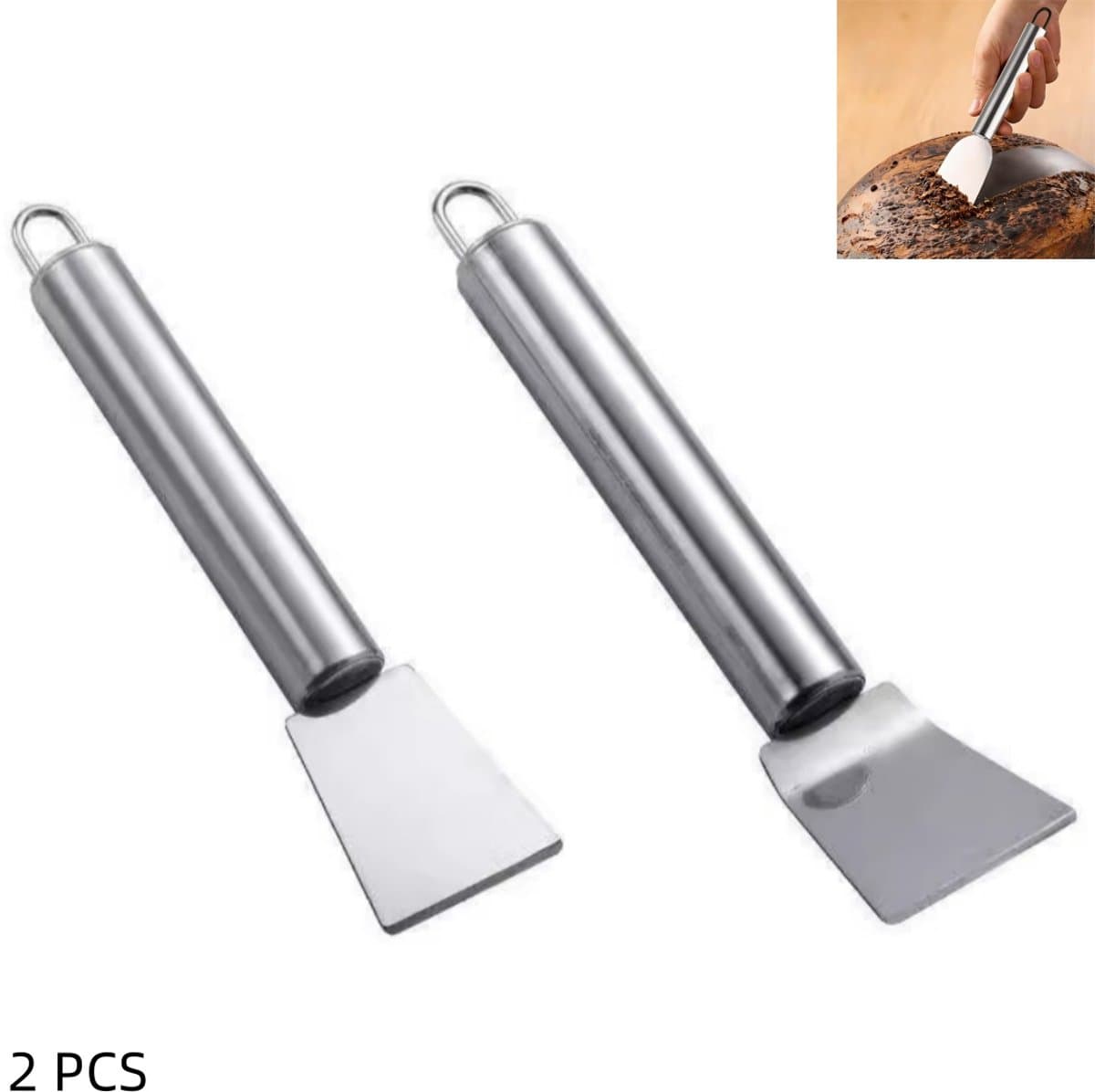 2 stuks - Roestvrijstalen reinigingsschepjes - Antislip metalen schoonmaakschep - Ideaal voor vriezer, oven, grill, koelkast en koken - geschikt voor het verwijderen van olie en vuil - 16×4cm - zilver