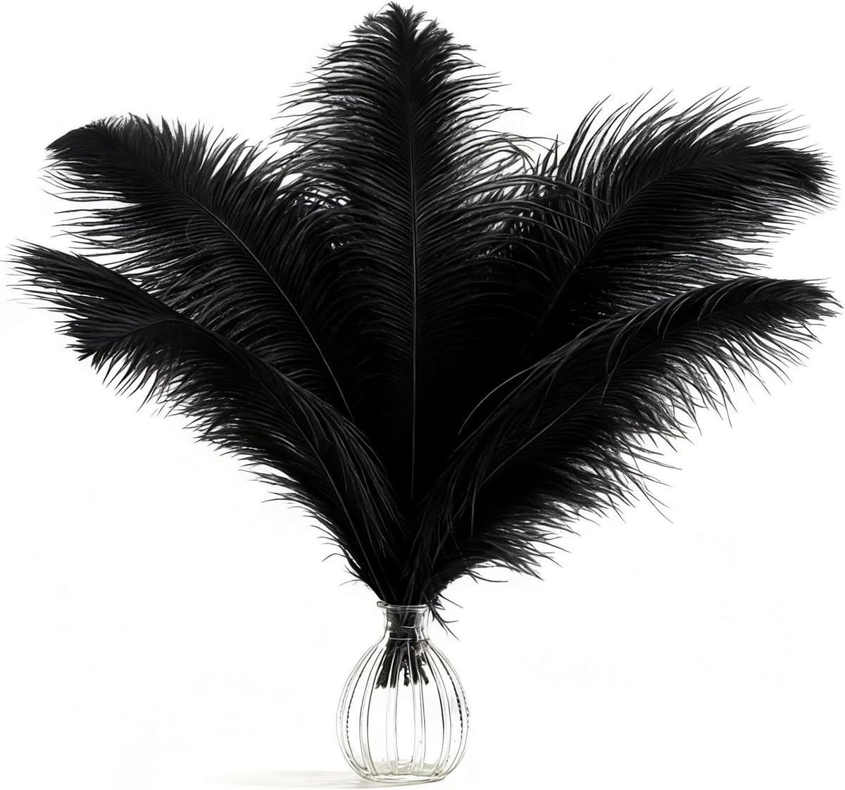 Natuurlijke Struisvogelveren Pluim, 12 Stuks Zwarte Decoratieve Veren voor Bruiloft, Kerst en DIY Knutselwerk, 25-30cm Lang