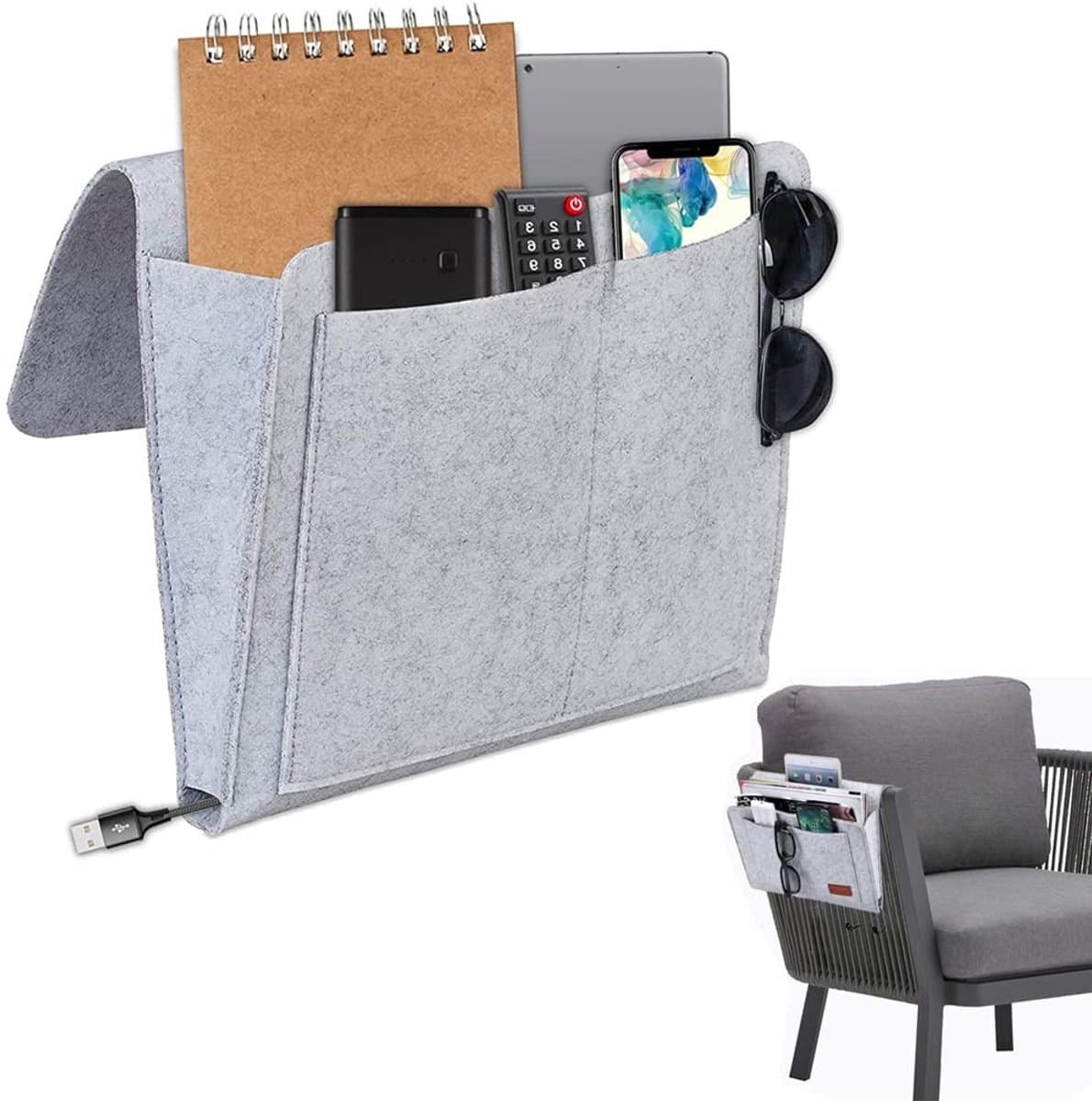 Cosensi- Bed Organizer - Lichtgewicht Vilt - 5 Compartimenten - Voor Opbergen van Boeken - Tablets - Afstandsbedieningen - Onder Matras Plaatsbaar - Opbergzak