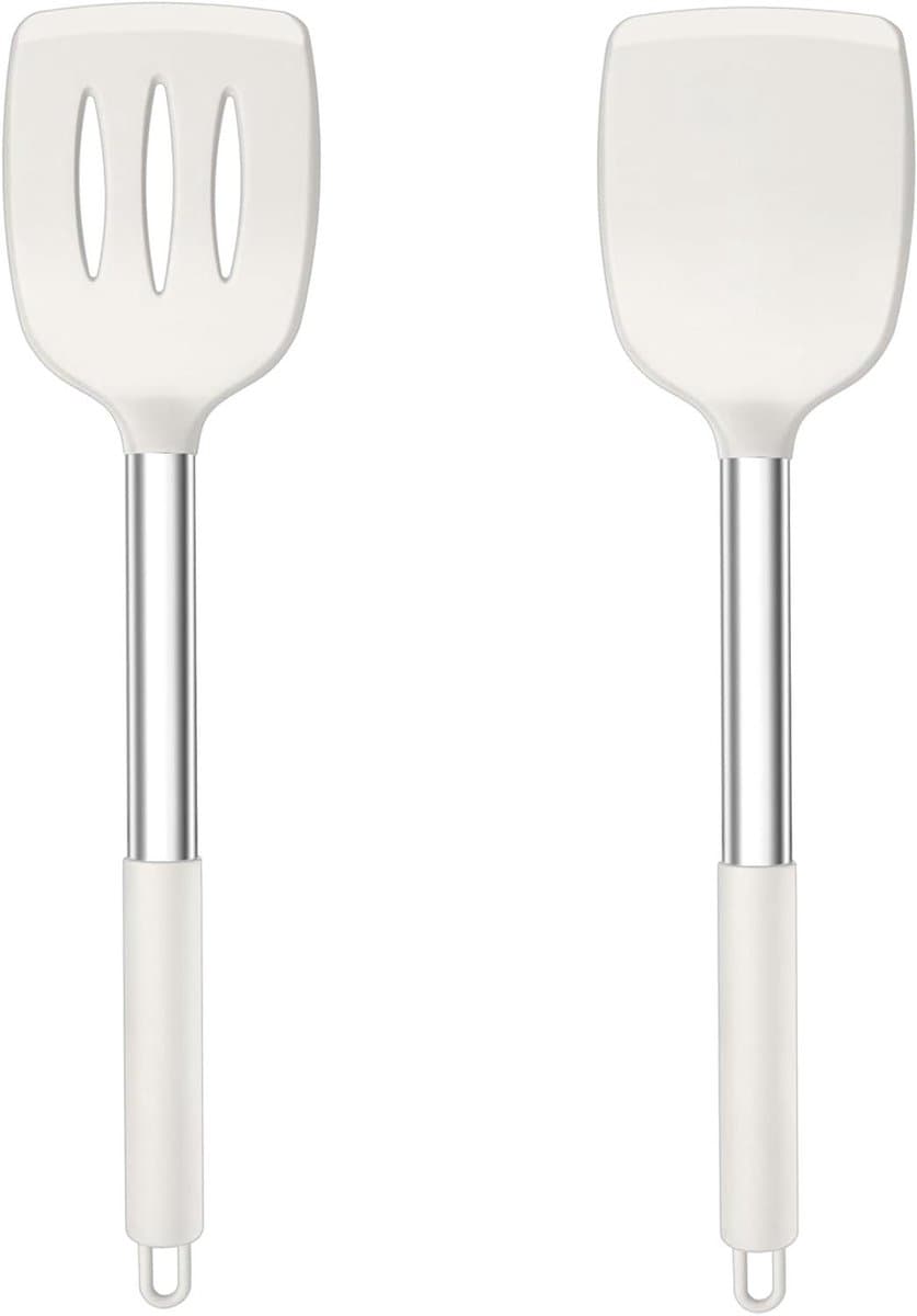 Siliconen spatel - Keukenspatel Beslagspatel - Bakken en Koken - Hittebestendig - 35.2 cm - Wit