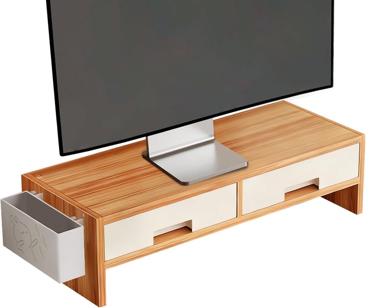 Monitor Verhoger - Bureau Organizer - Werkplek Optimalisatie - Dubbele Lade - 50 cm Breed - Houtkleur