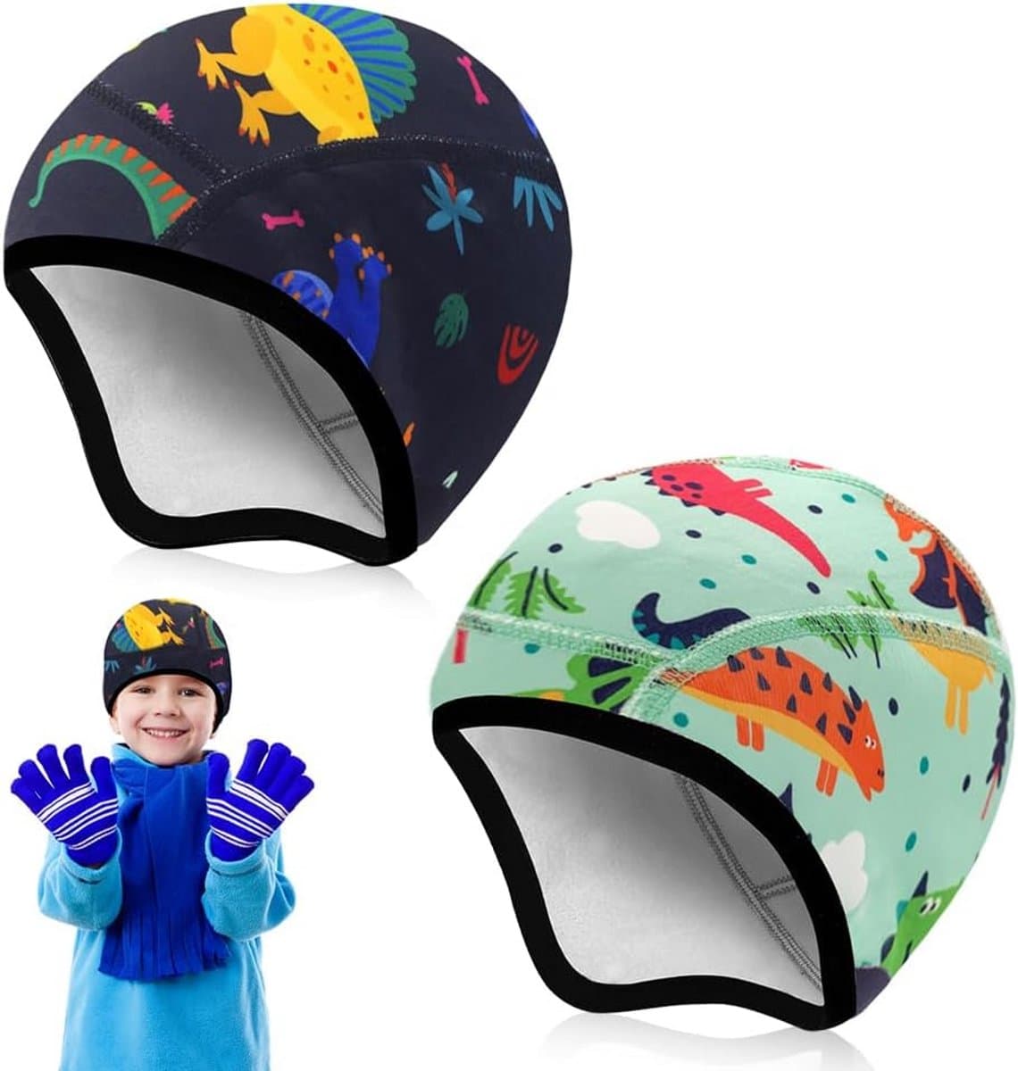 Set van 2 Winddichte Thermische Fietsmutsen voor Kinderen, Warme Winter Kinderhelm Muts Unisex